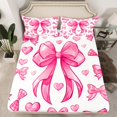 thumbnail image 2 of Manfei Cartoon Bow Tie Queen Sheet Sets,Cute 3D Loves Flat Sheet,Girl Pink White Queen Fitted Sheet For Teens,Luxury Bedroom Decor,4pcs, 2 of 7