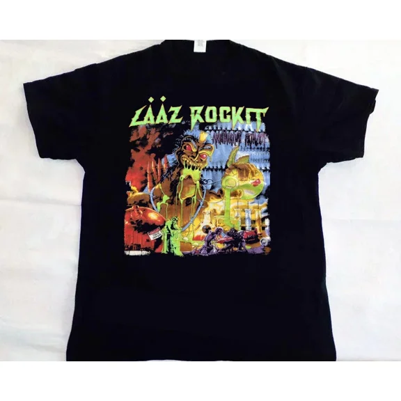 VINTAGE Laaz Rockit Band T-shirt Black Unisex T-shirt, classic style, men women