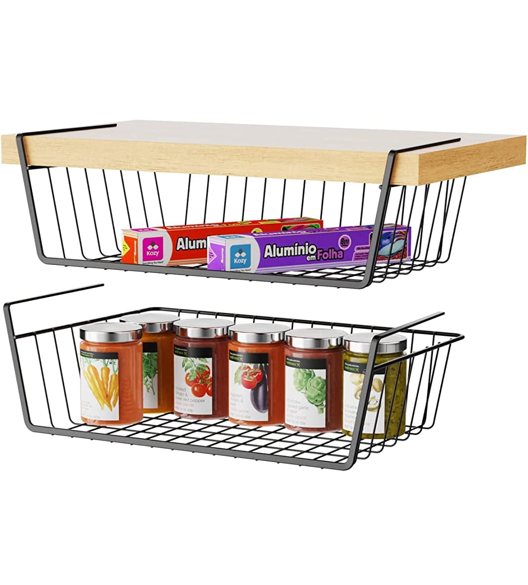 NOGIS Under Shelf Basket , 2 Pack Black Wire Under Shelf Basket