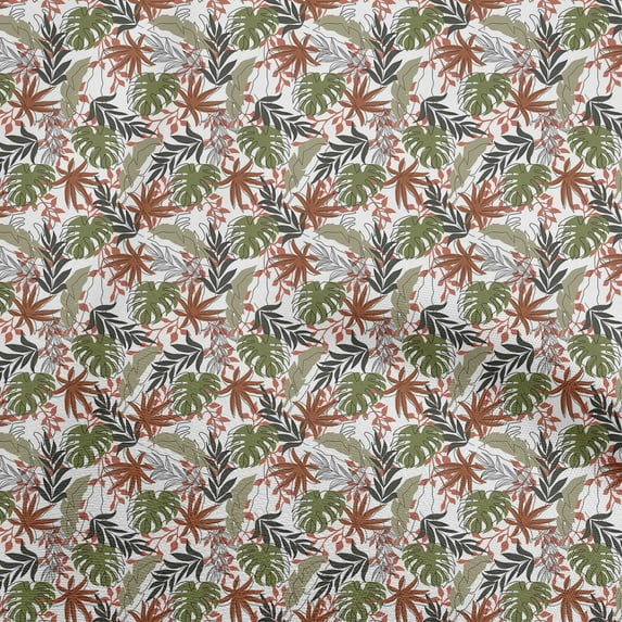oneOone Rayon White Fabric Tropical Leaf Quilting Supplies Print Sewing Fabric By The Yard 56 Inch Wide