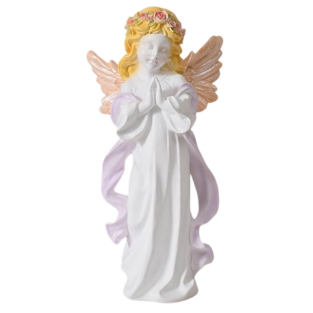 Estatua de ángel rezando, querubín, figuritas, adorno, obra de arte, figura, decoración del hogar, oración Violeta7.2x5.5x14.8cm