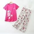 thumbnail image 2 of VISALY Women's Cotton Pajama Set Cute Pajama Sets Crewneck Short Sleeve Shirt Capri Pants Print Sleepwear Loungewear Sets Lightweight Summer Pajamas Matching Pajama Set Hot Pink L, 2 of 3