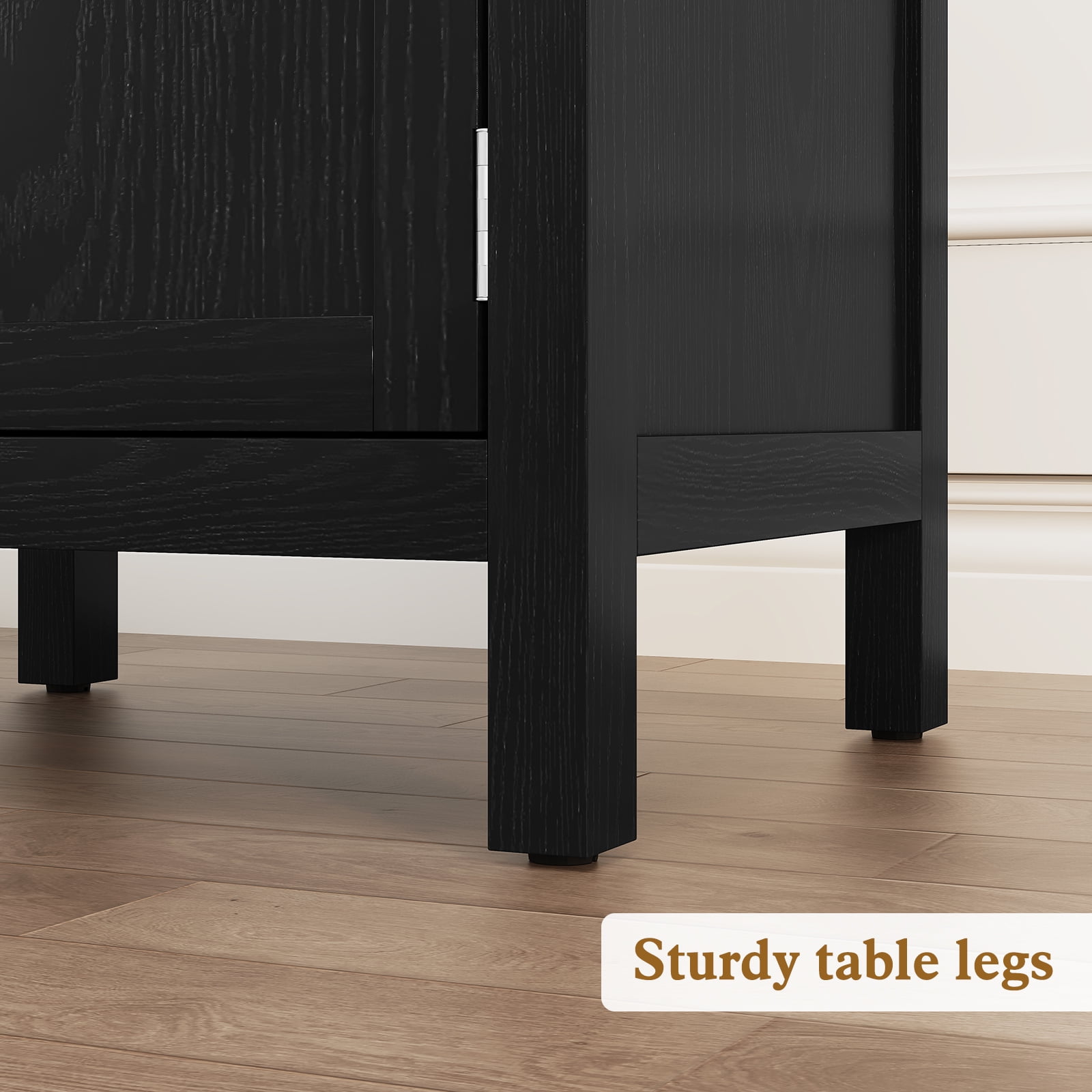 HLR 19" Farmhouse Nightstands Set of 2 with Drawer and Door, Wood Bedside Table End Table for Bedroom, Black