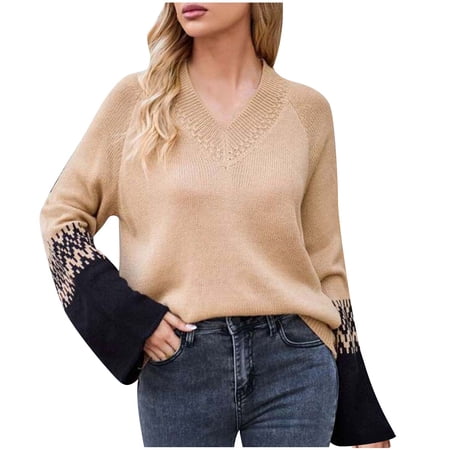 yievot Womens V Neck Sweater Long Sleeve Casual Knit Fall Pullover Tunic  Sweater | Walmart Canada