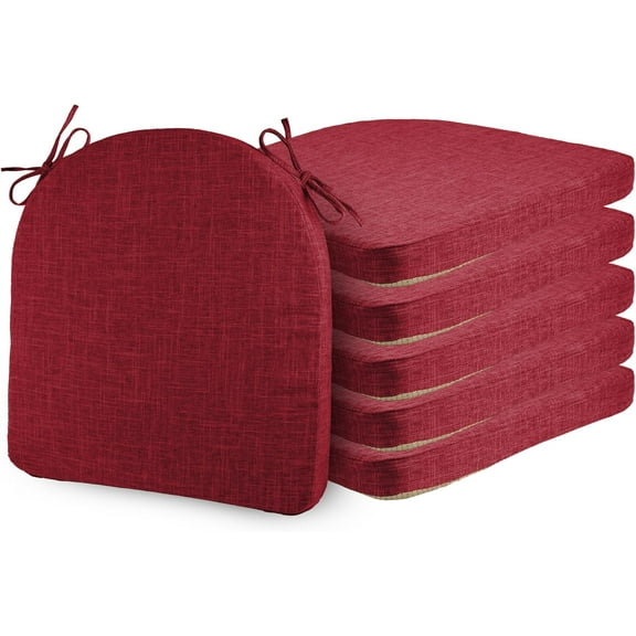 Set of 6 Chair Cushions for Dining Chairs Non Slip Seat Cushion with Ties and Machine Washable Cover Foam Kitchen Chair Pads Indoor 17x17x2 inches Red