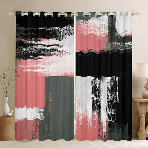 Manfei Pink Grey Abstract Black Out Curtains, Chic Minimalism Curtains Pack of 2 (42x63 Each), Teen Child Kid Adult Bedroom Curtains, Curtains and Drapes Bedroom Decor