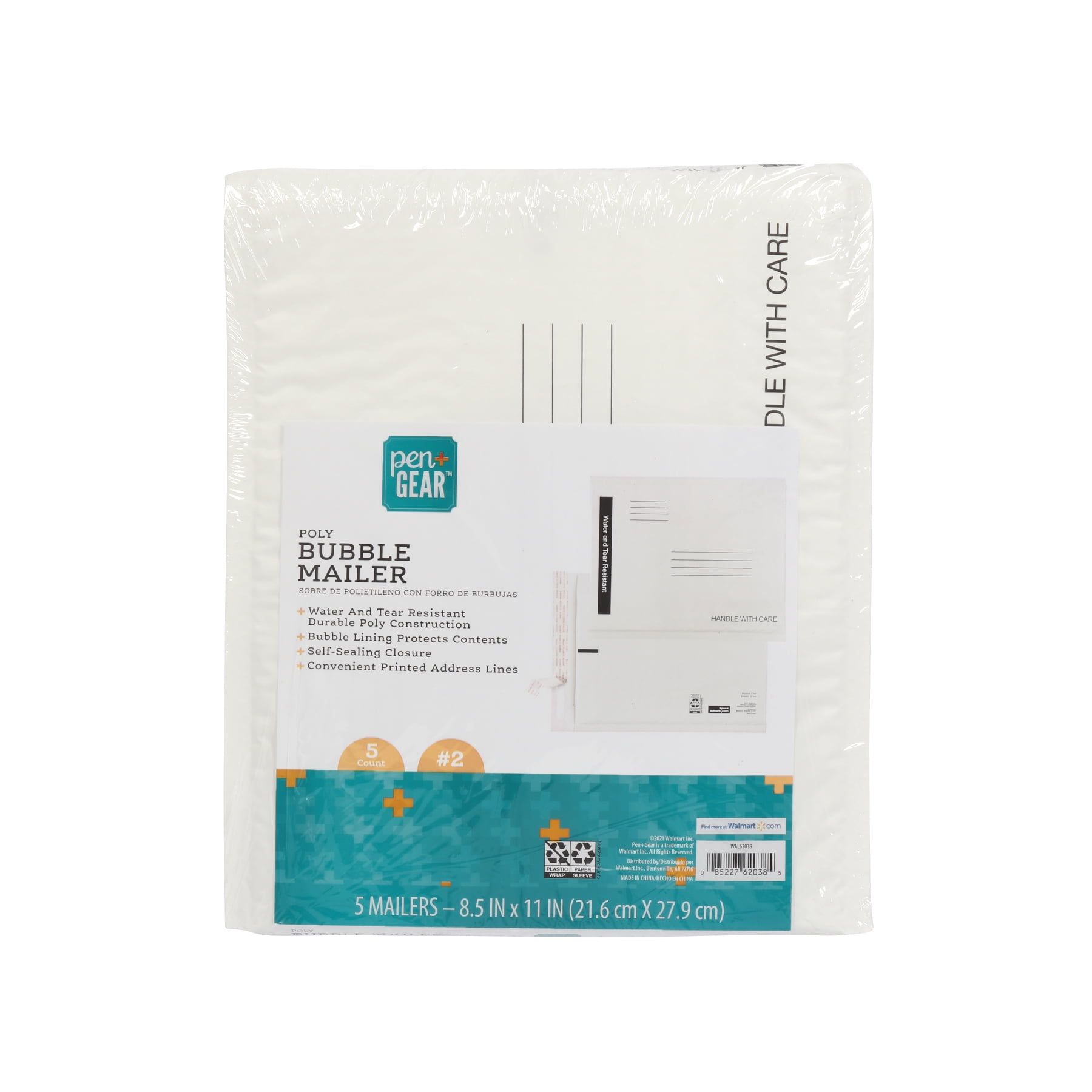 Pen+Gear White Poly Bubble Mailer, 8.5" x 11" Size (2 Size), Peel and