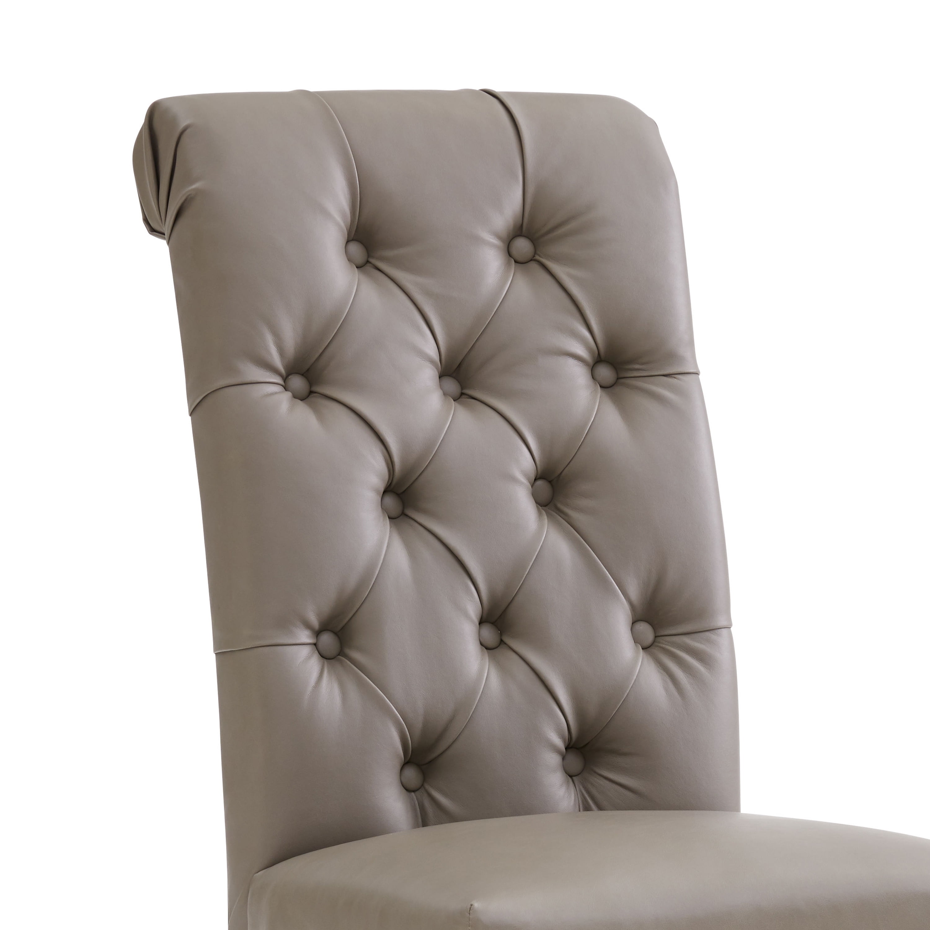 AC Pacific Natalie Roll Top Tufted Grey Faux Leather Modern Dining Chair (Set of 2)