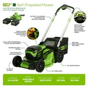 Greenworks 60V 21 Brushless Self-Propelled Battery Powered Lawn Mower + (2) 4.0Ah Batteries & Dual Port Charger
