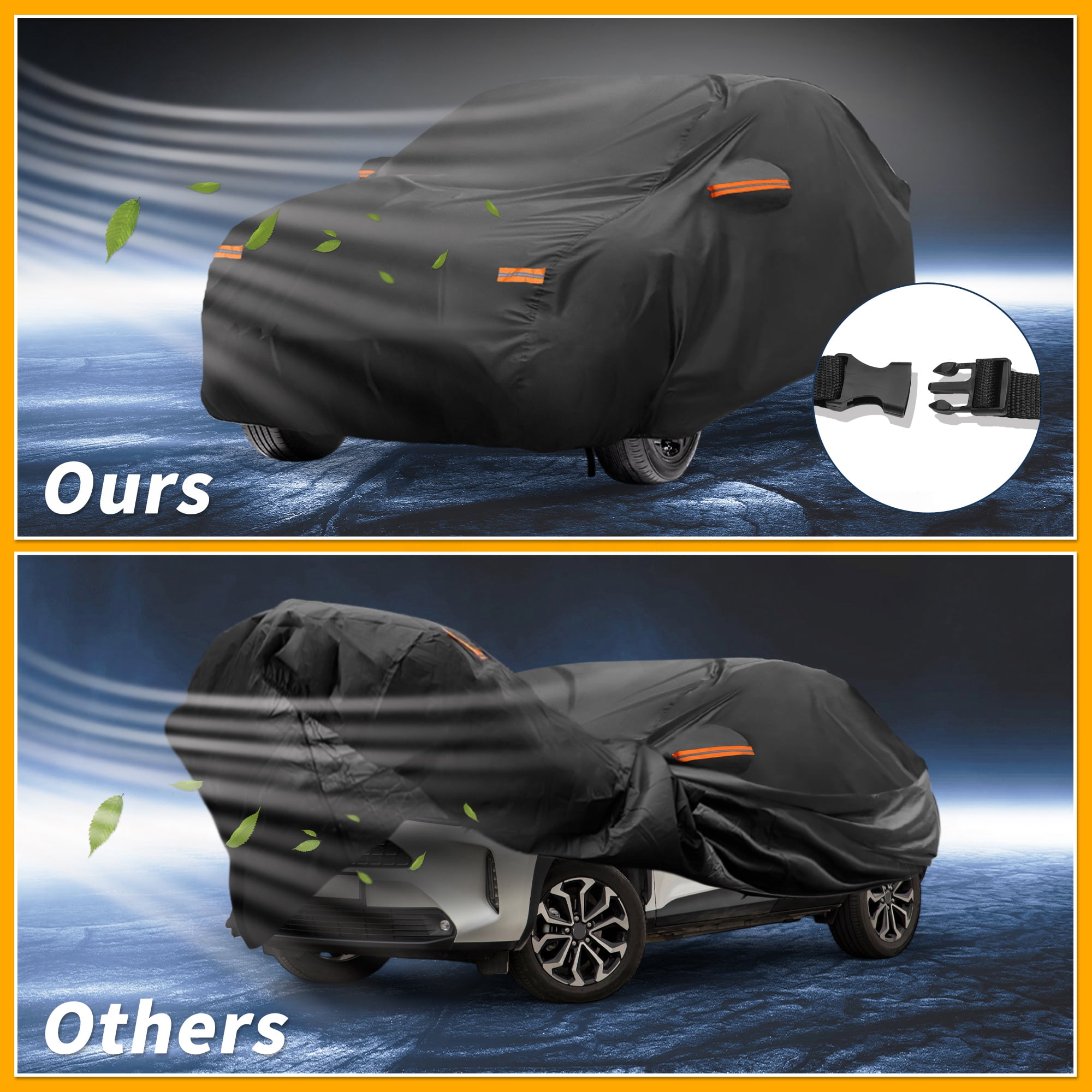 Unique Bargains Reflective Car Cover Black for Toyota Yaris Cross 177.95"x57.09"x56.3"