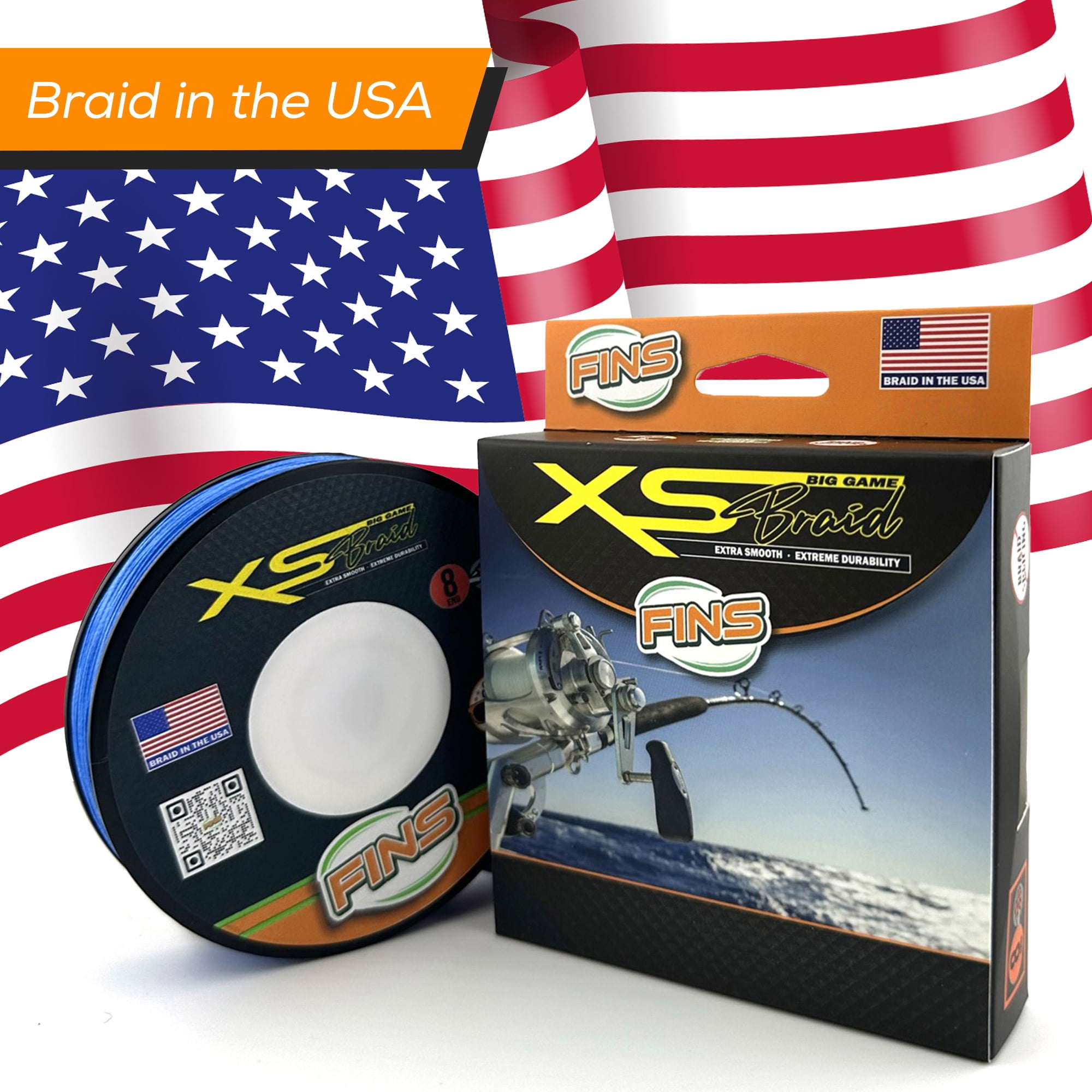 FINS Braids XS Big Game 8-End Extreme Durability Braided Fishing Line, Dark Green 80 lb 1500 Yds