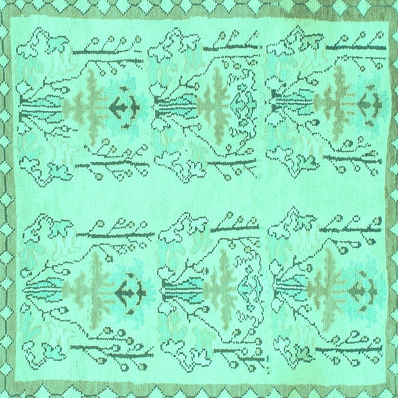 Ahgly Company Indoor Square Abstract Turquoise Blue Modern Area Rugs, 4' Square