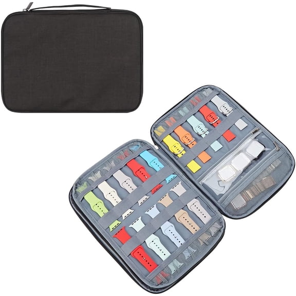 XIHAMA 35 Watch Bands Storage Bag, Expandable Watch Band Organizer Travel Watch Straps Carrying Case Pouch Compatible for iWatch Women Men Watch Bands and Accessories, Black