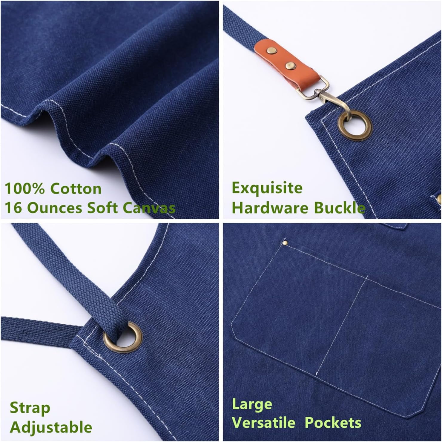 Chef Apron Medium-Thick Cotton Canvas,Cross Back with Multiple Pockets Adjustable Work Apron for Men and Women (Darkblue)