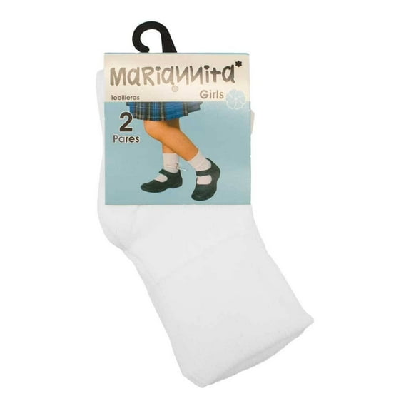 Tobillera Mariannita para Niña Diseño Liso Blanco 2 Pares Talla 4-6