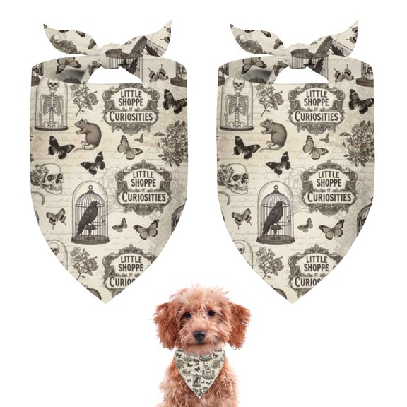 Dog Bandana 2 Pack,Beige Curiosity Shoppe Pattern Bandanas for Dogs,Cat Bandana,Small/ Large Dog Bandana 2 Size,Dog Bandanas Girl Boy