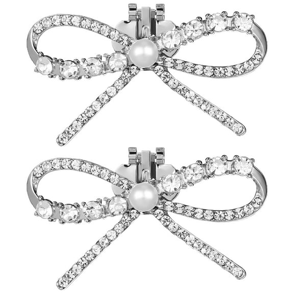 2pcs Rhinestone Bow Shoe Clips Elegant Sparkling Detachable Bowknot Ornament for Women Dress Shoes