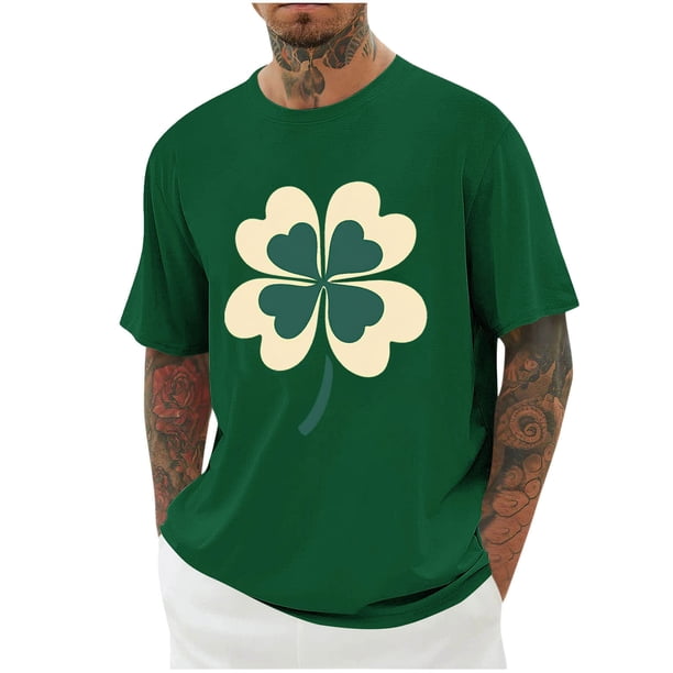 Hombro Frío Tops Día de San Patricio Impreso Cuello Redondo Gota Hombro, Manga Corta Casual de los Hombres