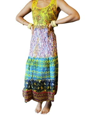 Mogul Women Maxi Dress, Multicolor Flared Sleeveless Dress, Summer Gorgeous Soft Cotton Boho Beach Long Dresses SM