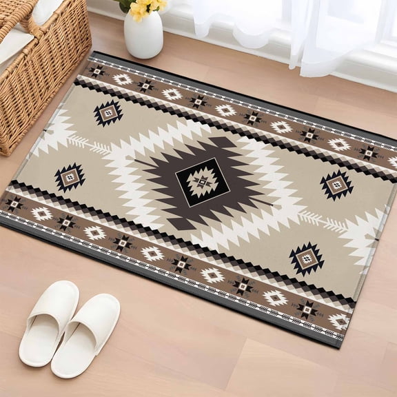 Rectangle Rug 2x3ft Area Rug,Brown Boho Aztec Geometric Area Rugs for Living Room Bedroom,Farm Ethnic Southwest Wind Floor Mat Non-Slip Non-Shedding Carpet Indoor Accent Rugs