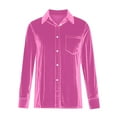 thumbnail image 6 of Kixjoy Velvet Shirts for Women Long Sleeve Elegant Button Down Tops Collared Casual Soild Blouses Holiday Dressy Fall Blouses for Women, Hot Pink 2XL, 6 of 8