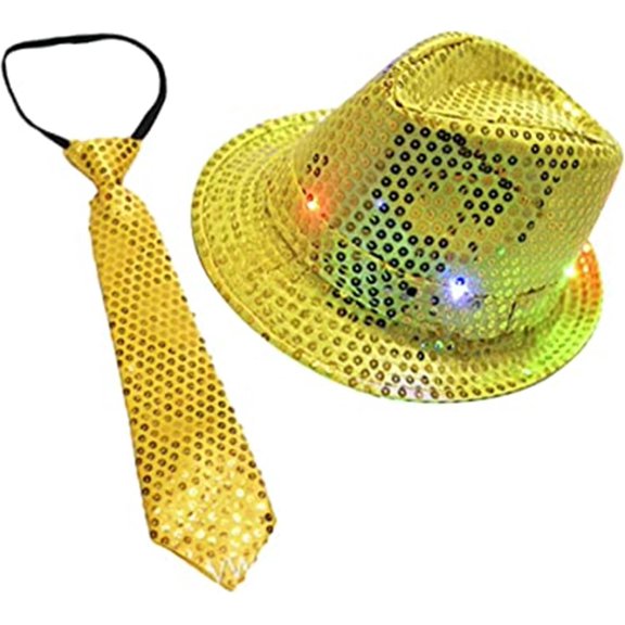 LINLIN LED Luminous Jazz Hat with Sequined Tie for Men & Women for Party Wedding Hat Birthday Gift Dance Show