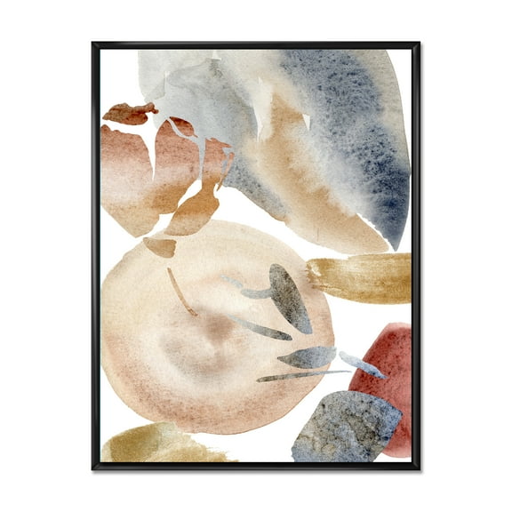 Designart 'Abstract With Red Pink Gold and Beige Spots Pastel' Modern Framed Canvas Wall Art Print