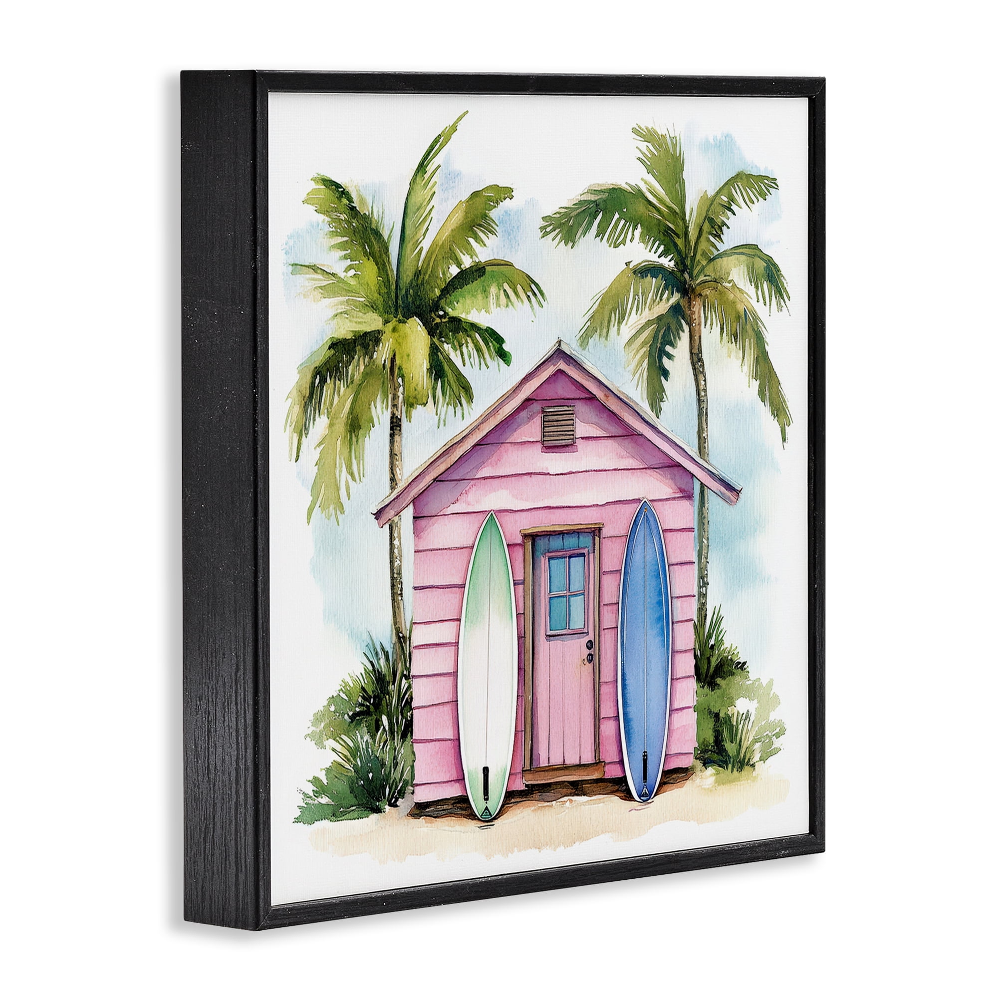 Stupell Industries Surf Shack Under Palms Black Framed Giclee Art, design by Petal Prints Design