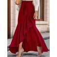 thumbnail image 2 of Women'S Casual Plaid Mermaid Maxi Skirt A Line Irregular Ruffle Hem Fishtail Long Skirt Wine Red L, 2 of 5