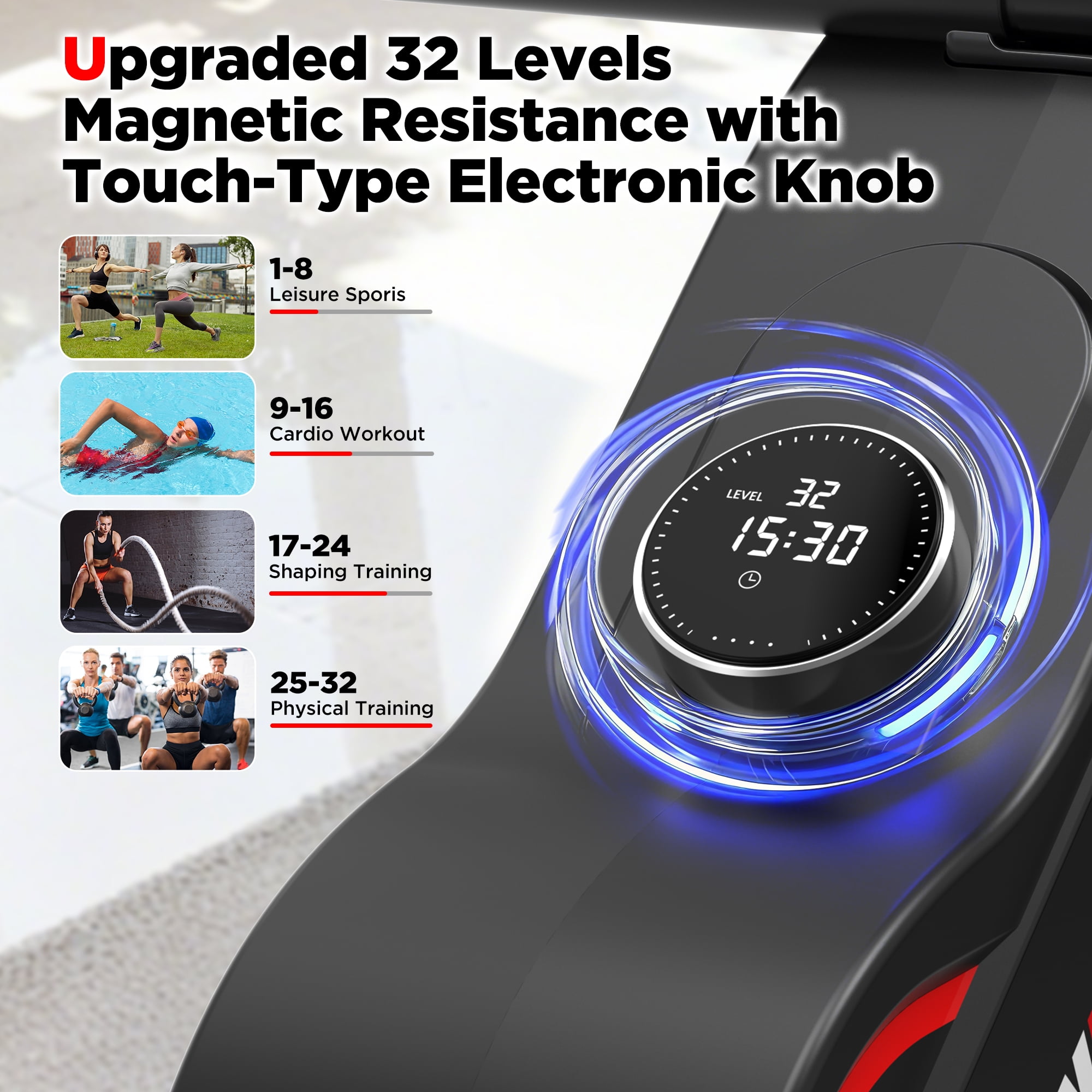 Winfita Magnetic Rower, 32 Levels & 115LBS Max Resistance, Home Gym Exercise Equipment, App Sync, Tablet Holder, 350LB Capacity