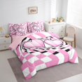 thumbnail image 3 of Manfei Cute Heart Print 7-Piece Twin Bedding Sets,Patchwork Plaid Grid Bedding Comforter Set,Pink White Sheet Sets For Girls,Microfiber Bedroom Decor Reversible, 3 of 8
