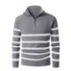 thumbnail image 1 of Blusa y camisa de manga larga con cuello vuelto para hombre, suéter con media cremallera, cuello alto, suéter de punto a rayas, blusa de manga larga con solapa para hombre, 1 of 8