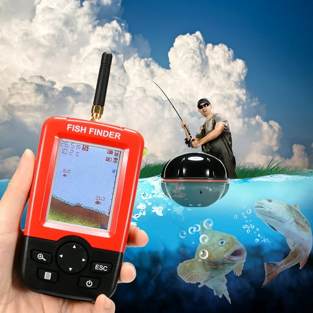 Portable Fish Finder, Smart Fish Finder with 100m Wireless & Rechargeable  Sonar Sensor Fishfinder Dot Matrix 45m Range Colorized LCD Display 