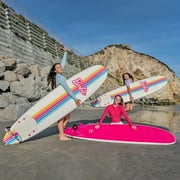 Barbie Signature 8ft Surfboard by Wavestorm | Soft foam Surfboard for Kids and Adults | Graphic top Deck with high Density Slick Bottom | White and Pink Color | Leg Leash and Fin Set Included