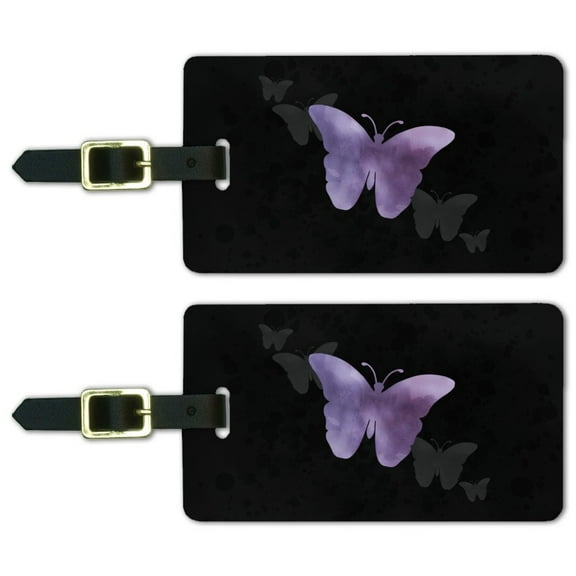 Purple Butterfly Watercolor Silhouette Luggage ID Tags Suitcase Carry-On Cards - Set of 2