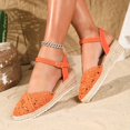 thumbnail image 6 of CYMMPU Women's Lace Crochet Ankle Strap Espadrille Wedge Sandals, Closed Toe Buckle Beach Footwear Orange 38, 6 of 7