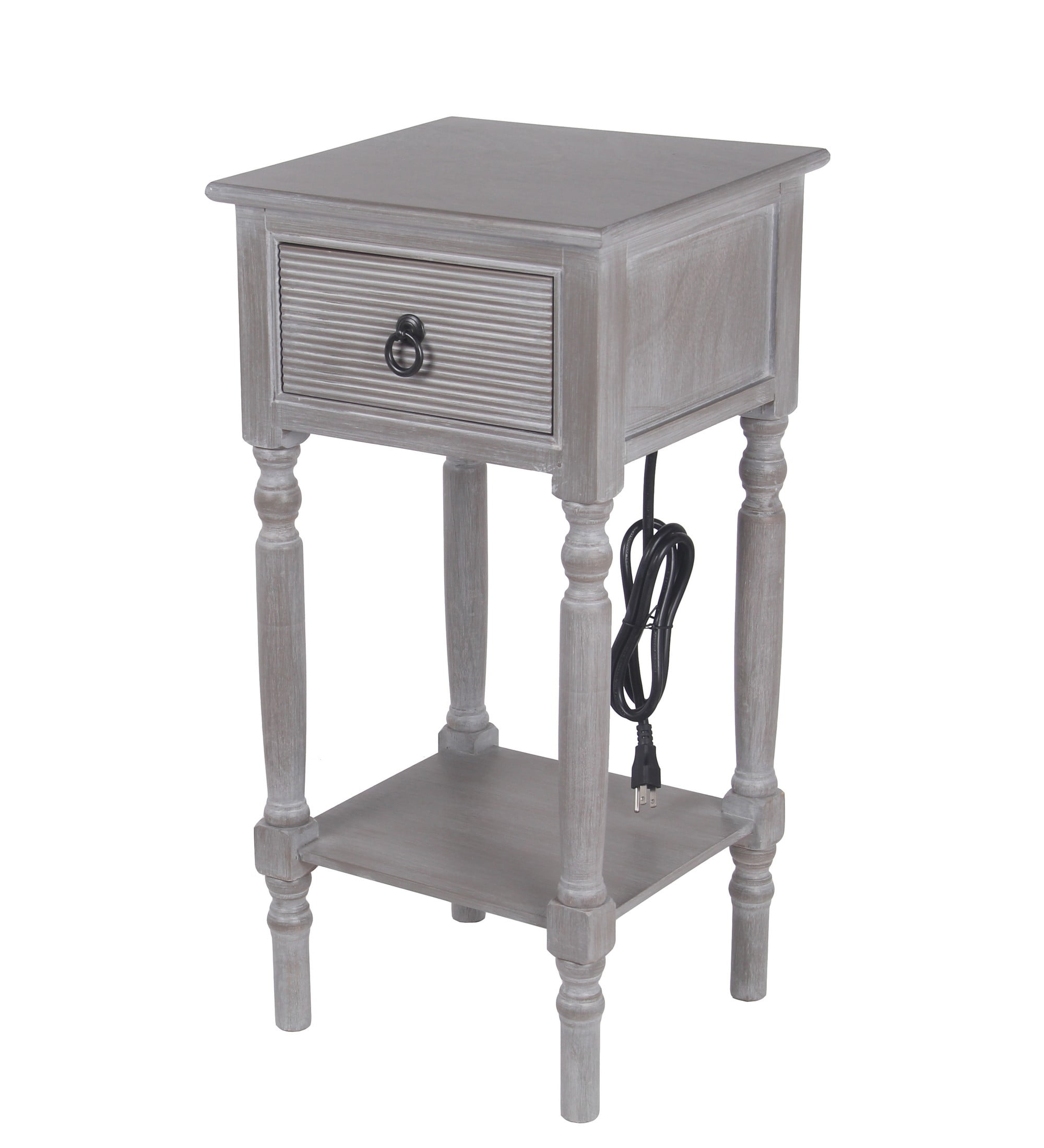 Privilege Slate Gray 1 Drawer Accent End Table With USB And AC Out
