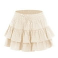 thumbnail image 4 of RUTAYY Women Solid Color Lace Up Skirt High Waist Skirt Layered Pleated Ruffle Fold Skirt Flowy Swing Skirts, 4 of 5