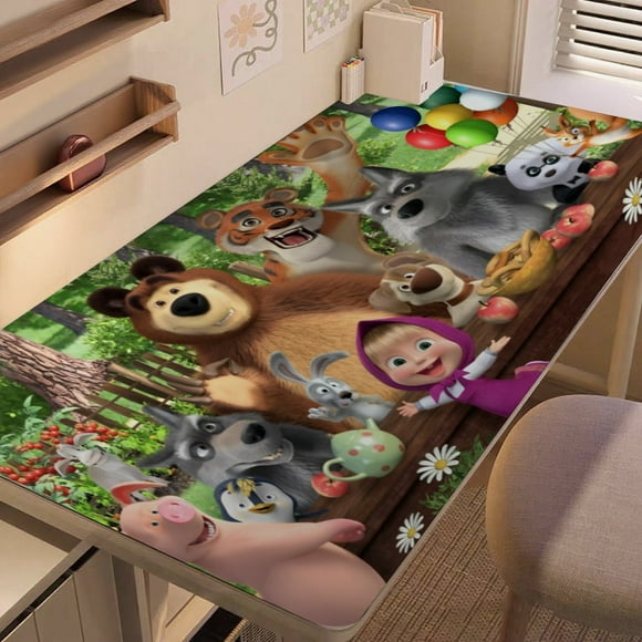 Masha y el Oso alfombrilla de escritorio/mesa extra-grande con base antideslizante de cuero y diseño temático; versátil para escritorios de ordenador, mesas de comedor, etc.40*80cm