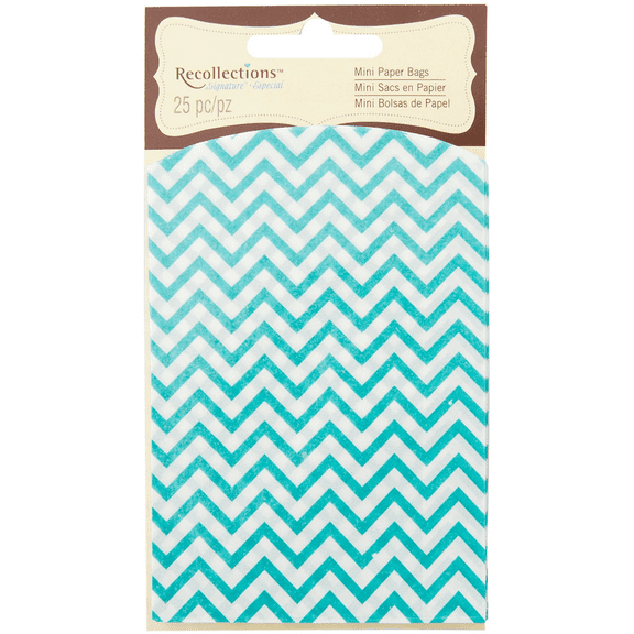 25 Pack Mini Paper Bags, Stylish, Durable Favor Bags for Birthdays, Baby Showers, Weddings, DIY Crafts, Fold Over Top for Secure Closure, Party Ready Design, Blue, White