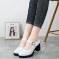 thumbnail image 4 of DADAWEN Chunky Mid-Heel Platform Mary Jane Pumps for Women Square Toe Oxfords Dress Shoes White 9 US, 4 of 6