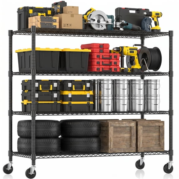 Legooin 60" x 24" x 72" Heavy Duty Garage Storage Shelf Rolling Wire Rack Height Adjustable Steel Shelves for Industrial Residential Use, Black