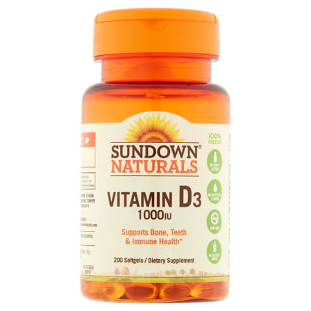 Sundown Naturals La vitamine D3 supplément de vitamine Gélules, 1000 UI, 200 count