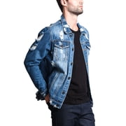 Victorious Mens Classic Distressed Denim Trucker Jean Jacket DK100 - Indigo - Medium