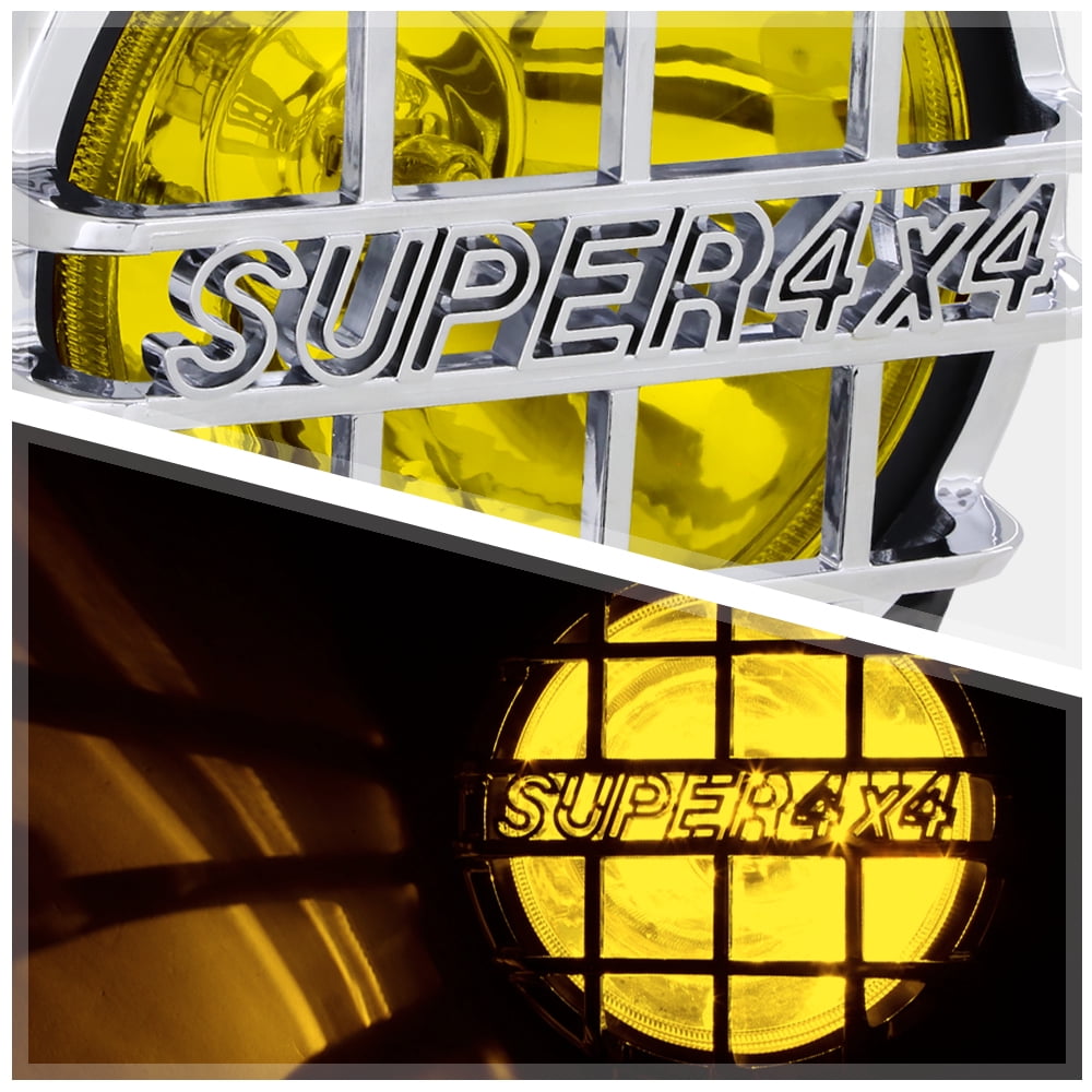 DNA Motoring 6" Round Chrome Stone Guard Yellow Fog Light Pair off-Road Super 4X4 Work Lamp w/Wiring+Switch