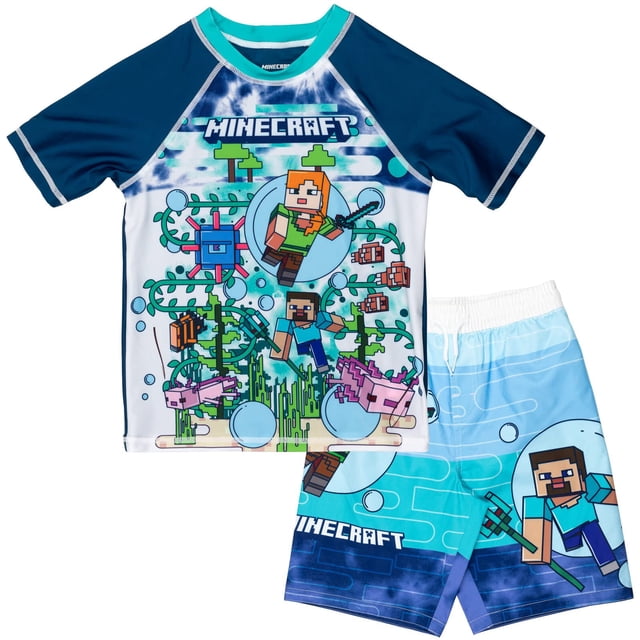 Conjunto de Camiseta de Natación y Bañador para Niños Minecraft Azul Talla 14-16