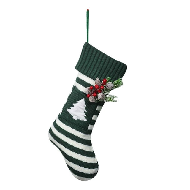 Wosthever Fabulosos calcetines navideños añaden un toque de elegancia a la decoración festiva Calcetines tejidos navideños Bolsas de regalo Kits de decoración para fiestas Arboles verdes