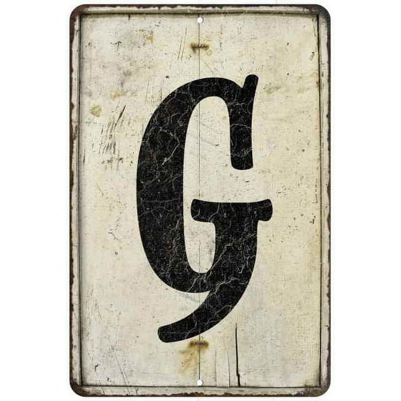 Capital Letter G Vintage Look Chic Distressed 12x18 Metal Sign
