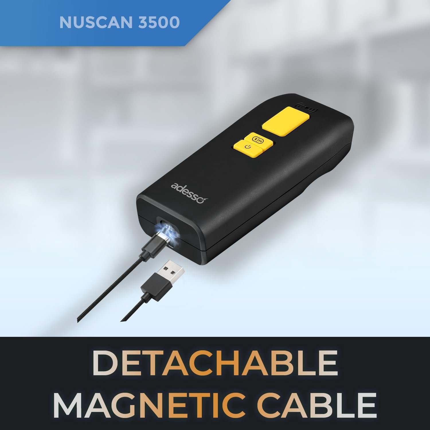 Adesso NuScan 3500 2D Barcode Scanner with Bluetooth & 2.4GHz Wireless Technology, Waterproof IP67 Rating, 10ft Drop Protection, 118ft Operating Range, Compatible with Windows & MacOS