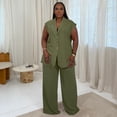 thumbnail image 3 of AURA Plus Size Two Piece Set Women V Neck Sleeveless Outfit Casual Long Pants Set Summer Fall, 3 of 6
